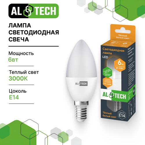 Лампочка светодиодная ALTECH LED 6Вт 3000К 560Лм E14 Свеча, фотография