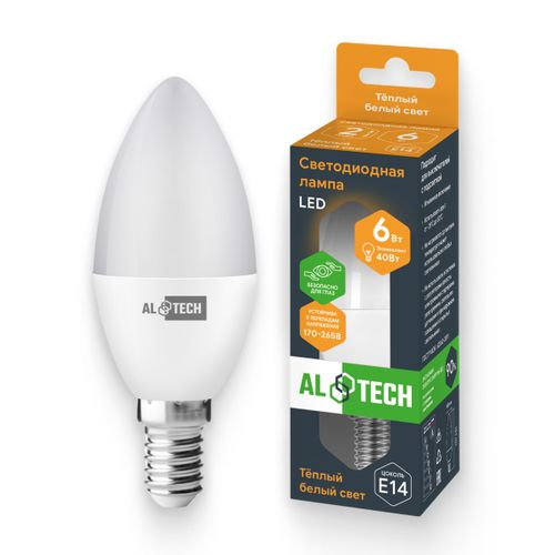 Лампочка светодиодная ALTECH LED 6Вт 3000К 560Лм E14 Свеча, вид