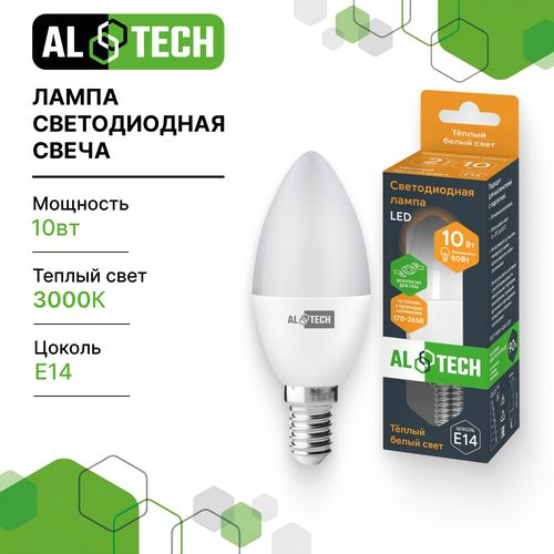 Лампочка светодиодная ALTECH LED 10Вт 3000К 960Лм E14 Свеча, картинка
