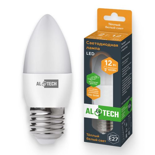 Лампочка светодиодная ALTECH LED 12Вт 3000К 1060Лм E27 Свеча, вид