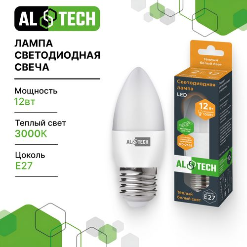 Лампочка светодиодная ALTECH LED 12Вт 3000К 1060Лм E27 Свеча, крупный план