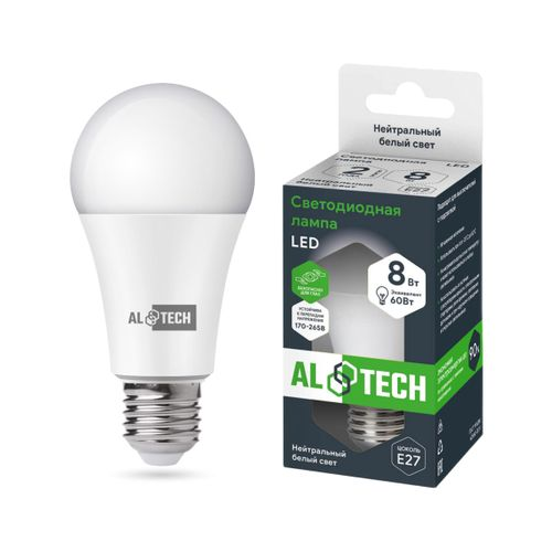 Лампочка светодиодная ALTECH LED 8Вт 4000К 760Лм E27 Груша, фото