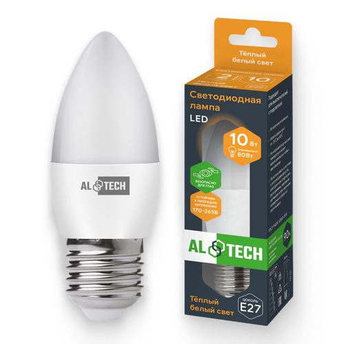 Лампочка светодиодная ALTECH LED 10Вт 3000К 960Лм E27 Свеча, фото