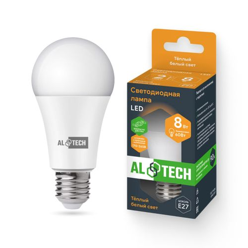 Лампочка светодиодная ALTECH LED 8Вт 3000К 760Лм E27 Груша, детальное фото