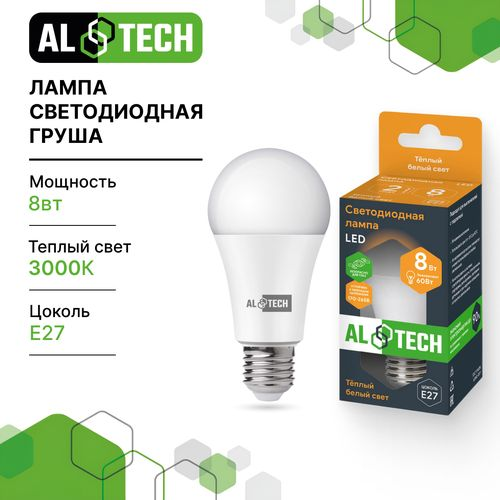 Лампочка светодиодная ALTECH LED 8Вт 3000К 760Лм E27 Груша, фотография
