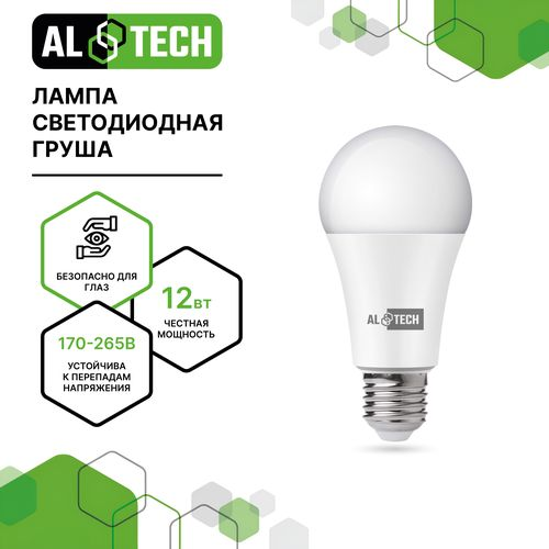 Лампочка светодиодная ALTECH LED 12Вт 4000К 1060Лм E27 Груша, изображение