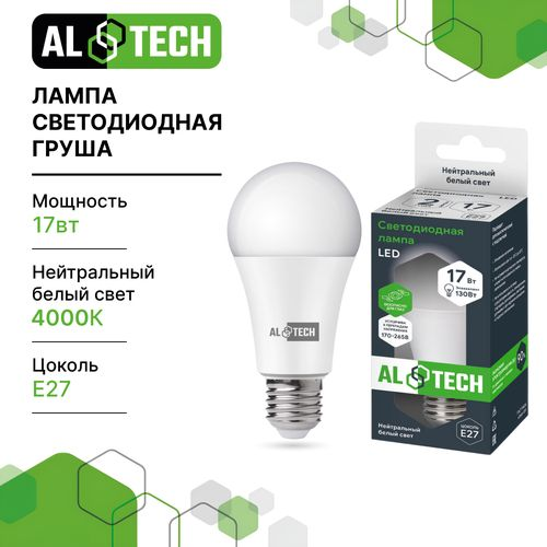 Лампочка светодиодная ALTECH LED 17Вт 4000К 1360Лм E27 Груша, фотография