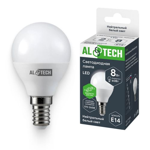 Лампочка светодиодная ALTECH LED 8Вт 4000К 720Лм E14 Шар, фото