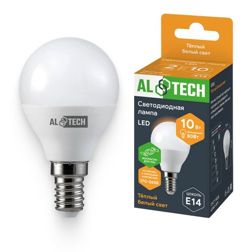 Лампочка светодиодная ALTECH LED 10Вт 3000К 900Лм E14 Шар, детальное фото