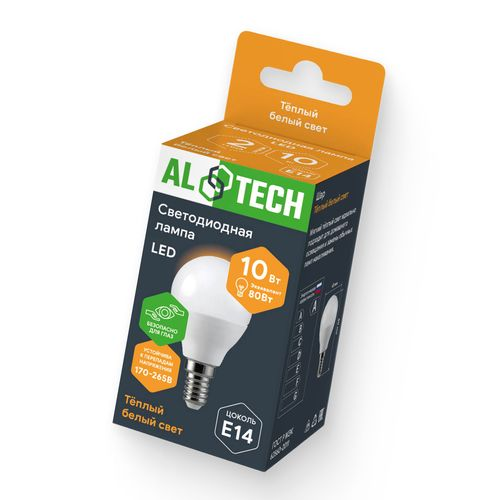 Лампочка светодиодная ALTECH LED 10Вт 3000К 900Лм E14 Шар, фото