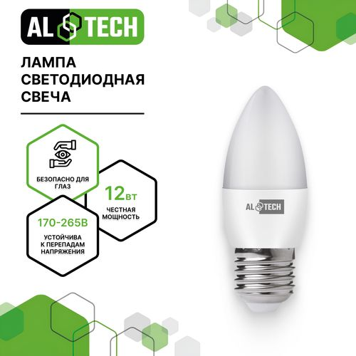 Лампочка светодиодная ALTECH LED 12Вт 4000К 1060Лм E27 Свеча, изображение