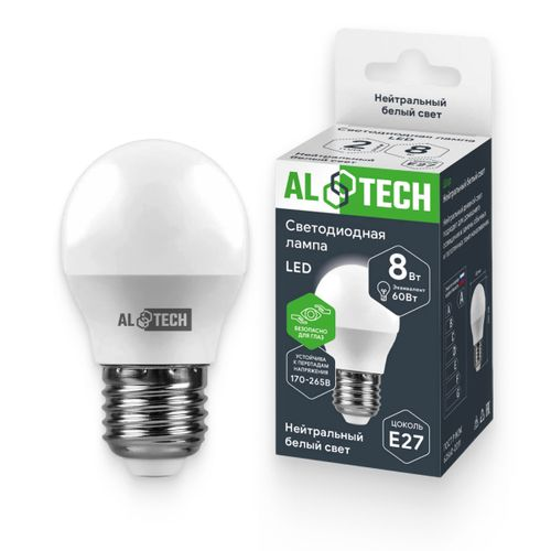Лампочка светодиодная ALTECH LED 8Вт 4000К 720Лм E27 Шар, фотография