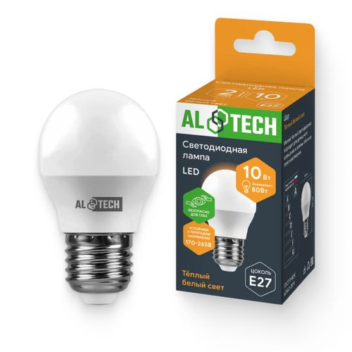 Лампочка светодиодная ALTECH LED 10Вт 3000К 900Лм E27 Шар, крупный план