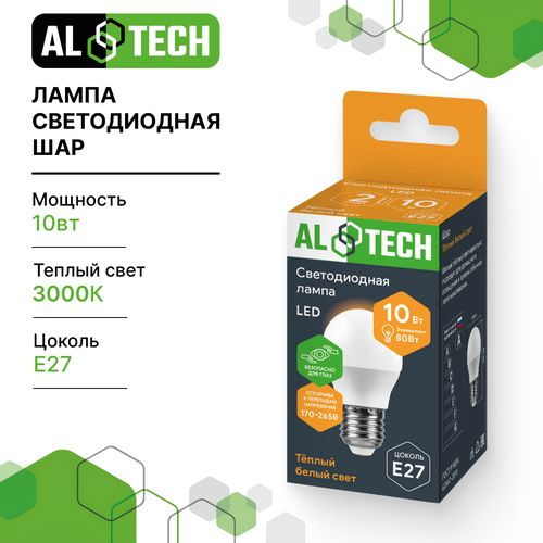 Лампочка светодиодная ALTECH LED 10Вт 3000К 900Лм E27 Шар, изображение