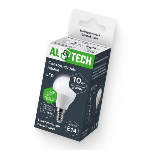 Лампочка светодиодная ALTECH LED 10Вт 4000К 900Лм E14 Шар, изображение