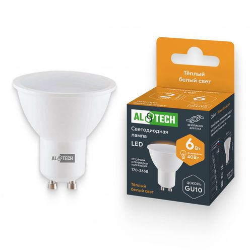 Лампочка светодиодная ALTECH LED 6Вт 3000К 540Лм MR16 GU10, крупный план