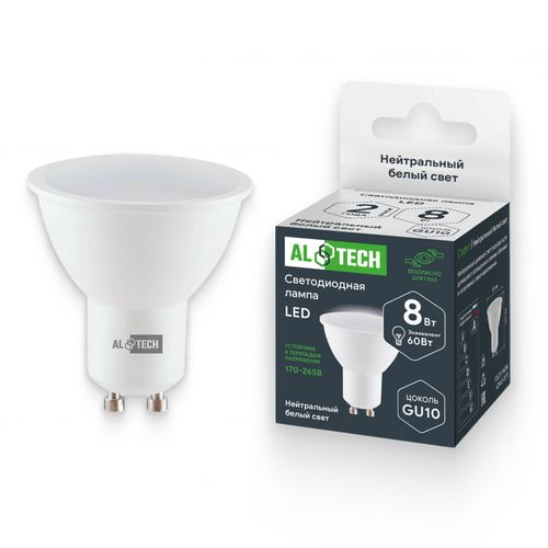 Лампочка светодиодная ALTECH LED 8Вт 4000К 720Лм MR16 GU10, крупный план