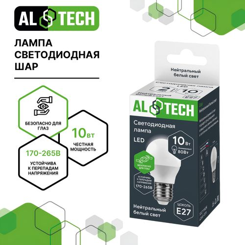 Лампочка светодиодная ALTECH LED 10Вт 4000К 900Лм E27 Шар, вид