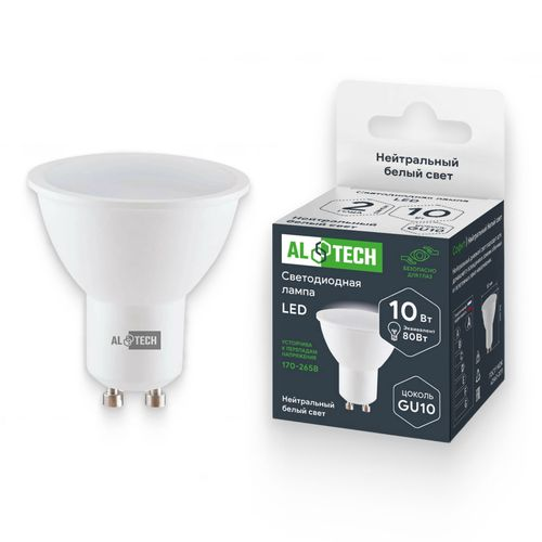 Лампочка светодиодная ALTECH LED 10Вт 4000К 900Лм MR16 GU10, крупный план