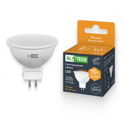 Лампочка светодиодная ALTECH LED 10Вт 3000К 900Лм MR16 GU5.3, крупный план