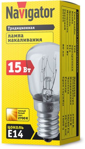 Лампа накаливания Navigator NI-T26 E14 15 Вт 80 лм трубка, фотография