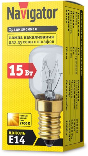 Лампа накаливания Navigator NI-T25 E14 15 Вт 70 лм трубка, детальное фото