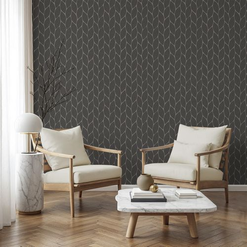 Виниловые обои WALLSECRET Siam 9110-26 черные 1,06х10,05 м, детальное фото