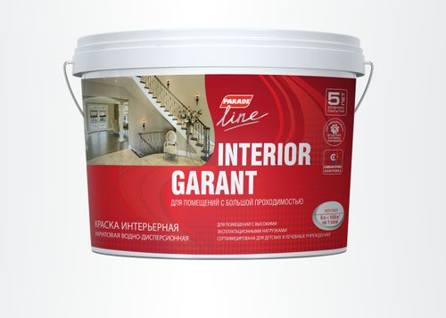 Краска Parade Interior Garant моющаяся база А 9 л, вид