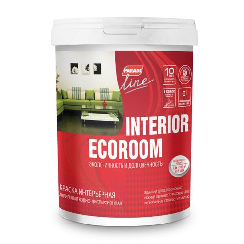 Краска Parade Ecoroom интерьерная база А 0,9Л, вид