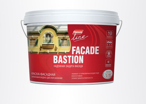 Краска Parade Facade Bastion фасадная матовая, база А, 9 Л, вид