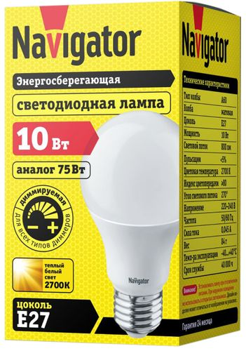 Светодиодная лампа Navigator NLL-A-DIMM E 27 10 Вт 800 лм груша, изображение