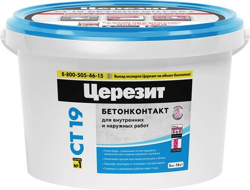 Грунтовка адгезионная,бетоноконтакт готовый Церезит CT 19 розовый 3 л, картинка