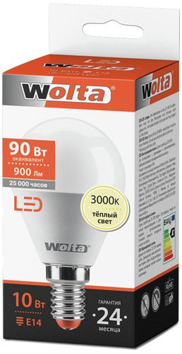 Светодиодная лампа Wolta STANDART E14 10 Вт 900 лм 3000 К шар, фото