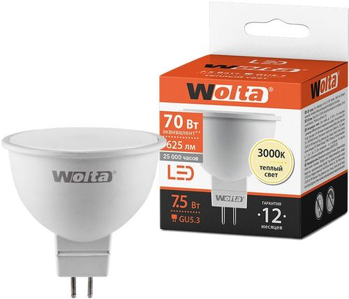 Светодиодная лампа WOLTA 25YMR16-220-7.5GU5.3 7.5Вт 3000K GU5.3, фотография