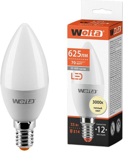 Светодиодная лампа WOLTA 25YC7.5E14 7.5Вт 3000K E14, вид