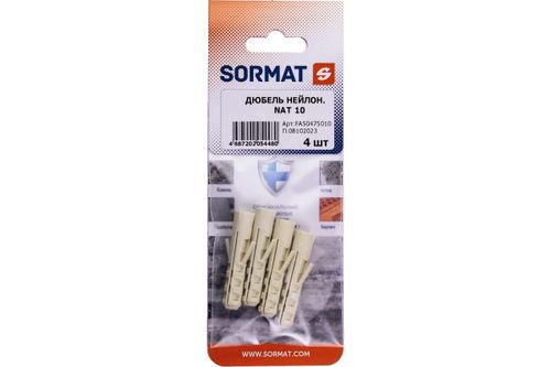 Дюбель распорный SORMAT NAT 10x50 мм нейлон 4 шт, изображение