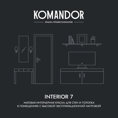 Краска для стен и потолков матовая KOMANDOR INTERIOR 7 БАЗА C 0,9 Л, вид