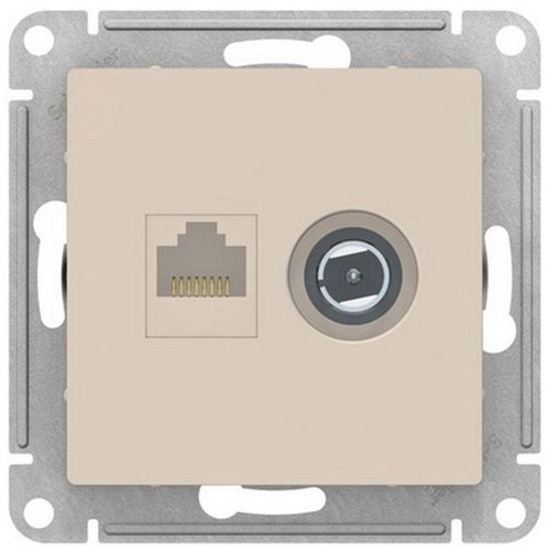 Розетка TV-RJ45 2 поста Schneider Electric Atlas Design бежевый, фотография