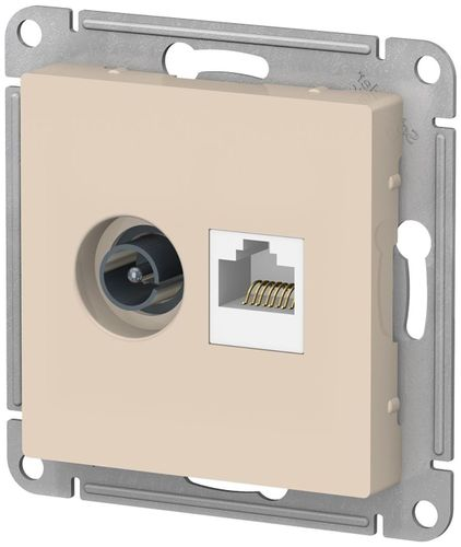 Розетка TV-RJ45 2 поста Schneider Electric Atlas Design бежевый, картинка