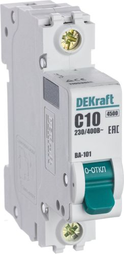 Автоматический выключатель DEKRAFT ВА-101 1P C10 A 4,5 кА, крупный план