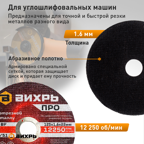 Круг отрезной по металлу ВИХРЬ ПРО 125х1,6х22 мм, фотография
