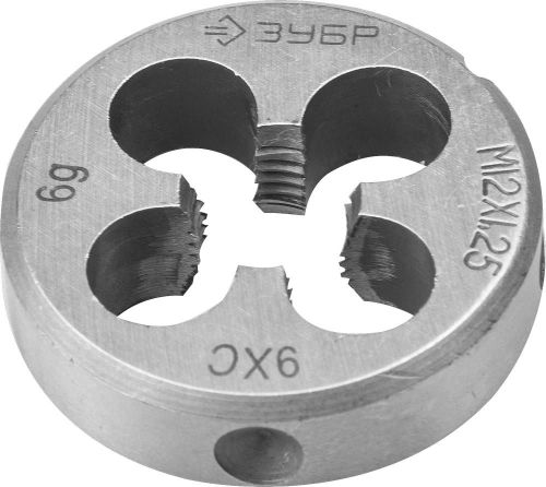 ЗУБР М12x1.25мм, плашка, сталь 9ХС, круглая ручная, картинка