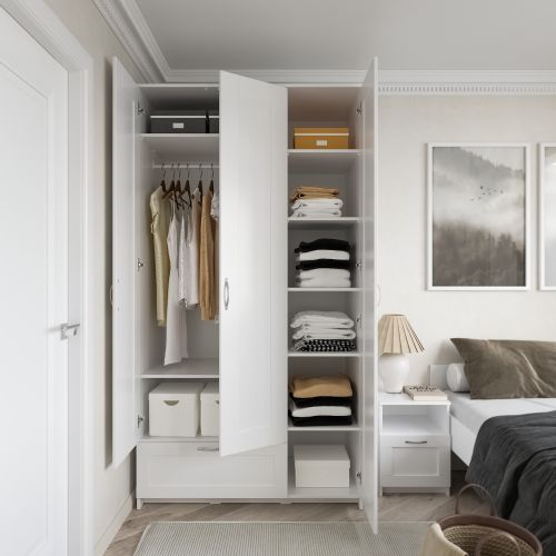 Шкаф распашной комбинированный ШВЕДСКИЙ СТАНДАРТ Сириус 3 двери и 1 ящик белый, фото