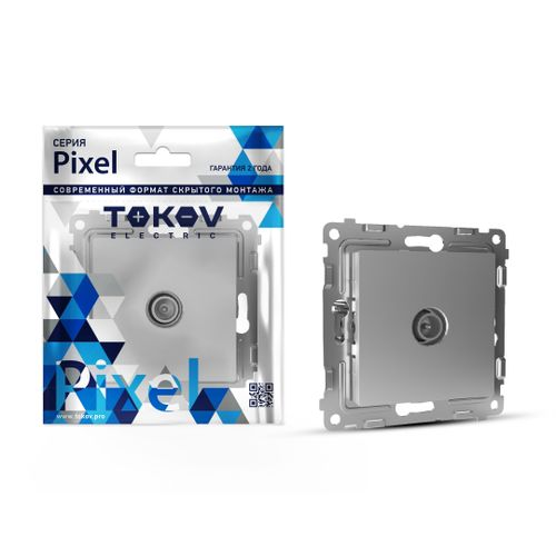 Розетка TV 1 пост TOKOV ELECTRIC PIXEL алюминий, крупный план
