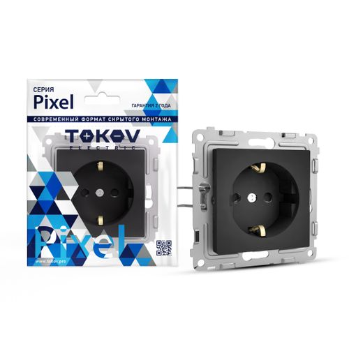 Розетка электрическая TOKOV ELECTRIC PIXEL 1792327 карбон, фотография