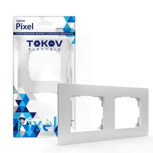 Рамка 2 поста TOKOV ELECTRIC PIXEL белый, крупный план