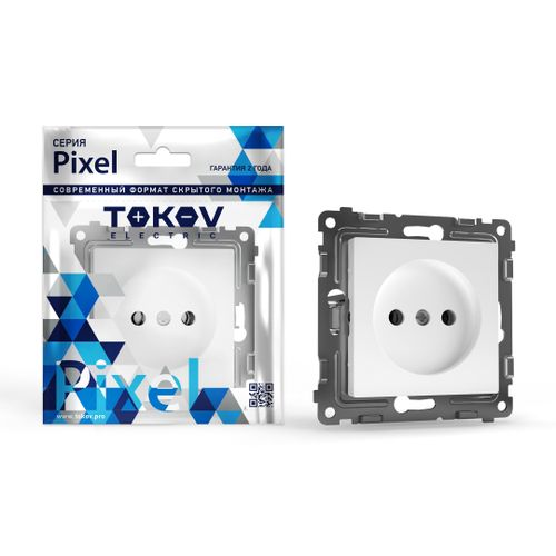 Розетка электрическая 1 пост TOKOV ELECTRIC PIXEL белый, крупный план