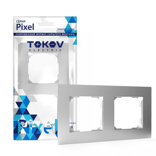 Рамка 2 поста TOKOV ELECTRIC PIXEL алюминий, изображение