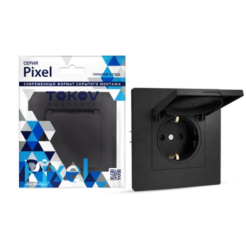 Розетка электрическая 1 пост TOKOV ELECTRIC PIXEL карбон, вид