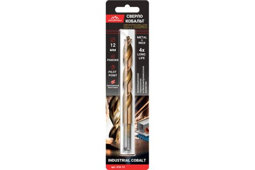 Сверло по металлу COBALT 12 мм, Р6М5К8 VERTEXTOOLS 818-12, изображение